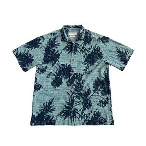 Tommy Bahama Hawaiian 100% Silk Shirt Blue Floral Size M Original Fit Vacation